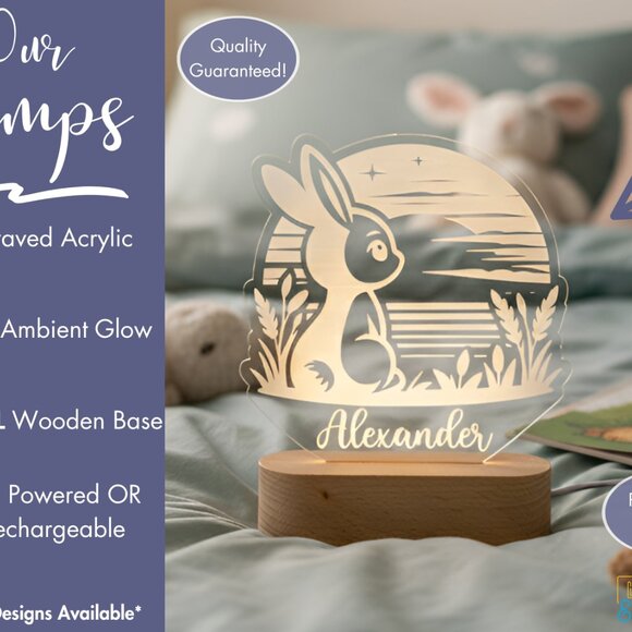 Personalized Bunny Night Light – Custom LED Nursery & Toddler Decor - Picture 3 of 8